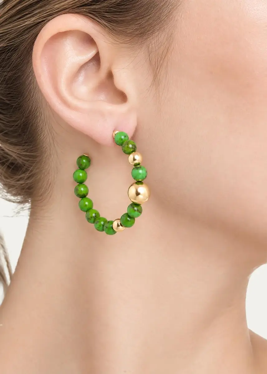 FARAONE MENNELLA by R.F.M.A.S. 18K Yellow Gold Medium Green Turquoise Barbarella Hoop Earrings | Thumbnail 2