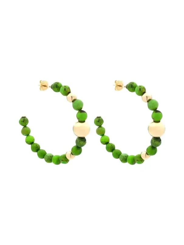 18K Yellow Gold Medium Green Turquoise Barbarella Hoop Earrings