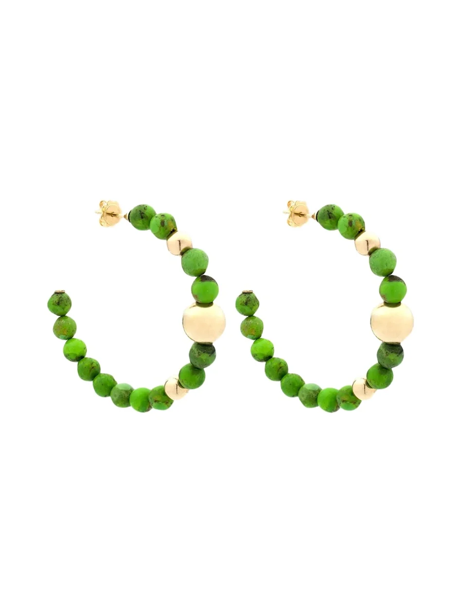 18K Yellow Gold Medium Green Turquoise Barbarella Hoop Earrings 18K Yellow Gold Medium Green Turquoise Barbarella Hoop Earrings