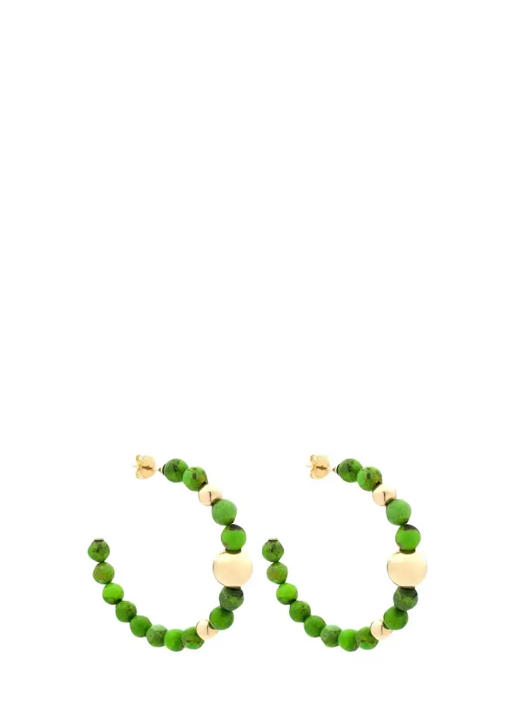 18K Yellow Gold Medium Green Turquoise Barbarella Hoop Earrings 18K Yellow Gold Medium Green Turquoise Barbarella Hoop Earrings
