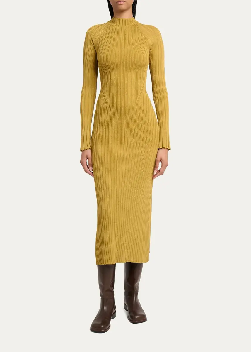Proenza Schouler Roux Mock-Neck Long-Sleeve Rib Midi Dress | Thumbnail 2 Proenza Schouler Roux Mock-Neck Long-Sleeve Rib Midi Dress | Thumbnail 2