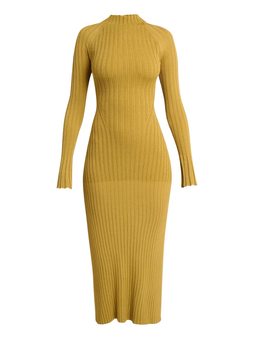Roux Mock-Neck Long-Sleeve Rib Midi Dress