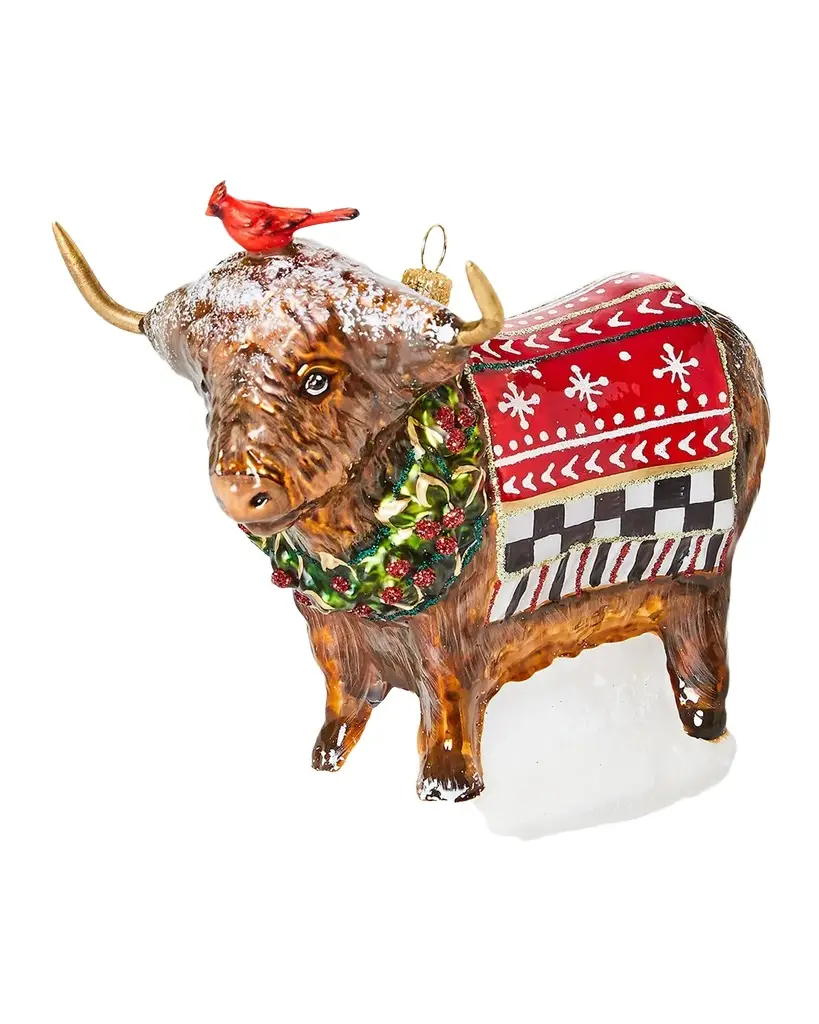 Cozy Christmas Highland Cow Glass Ornament