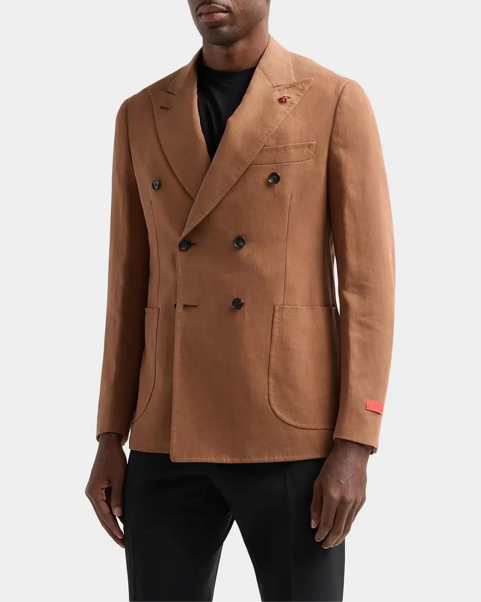 Isaia Men's Linen Double-Breasted Peak-Lapel Sport Coat | Thumbnail 4 Isaia Men's Linen Double-Breasted Peak-Lapel Sport Coat | Thumbnail 4