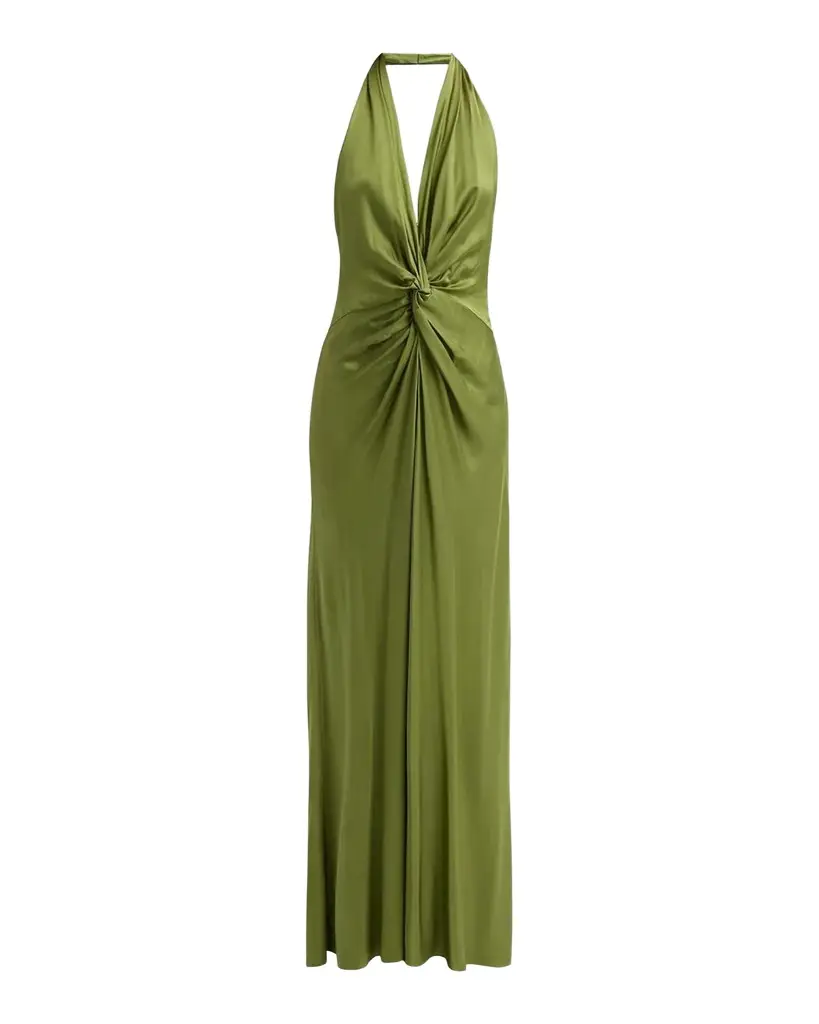 Mabel Twist-Front Halter Gown