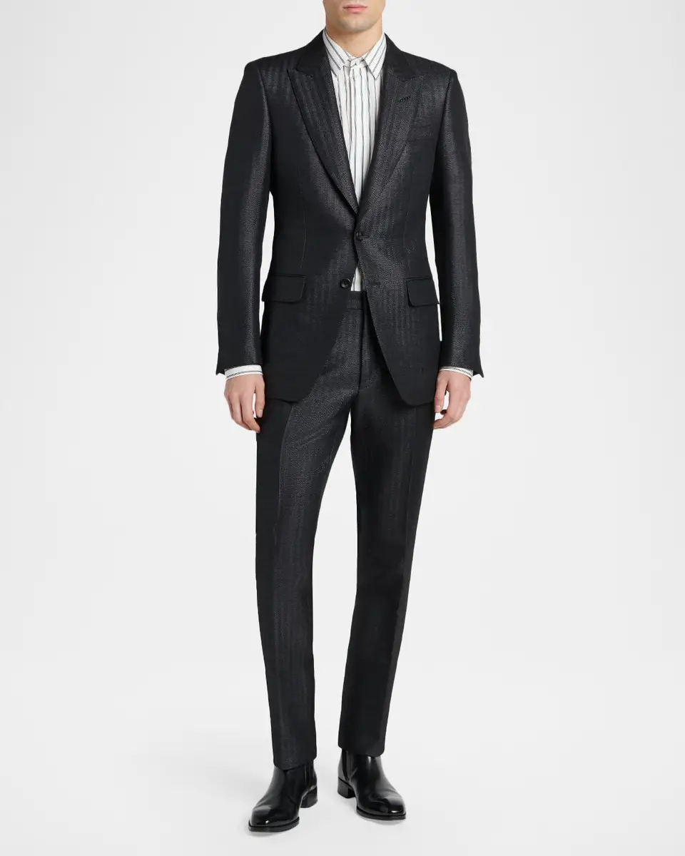 Tom Ford Men's Herringbone Flat-Front Trousers | Thumbnail 2