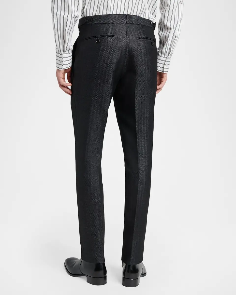 Tom Ford Men's Herringbone Flat-Front Trousers | Thumbnail 3