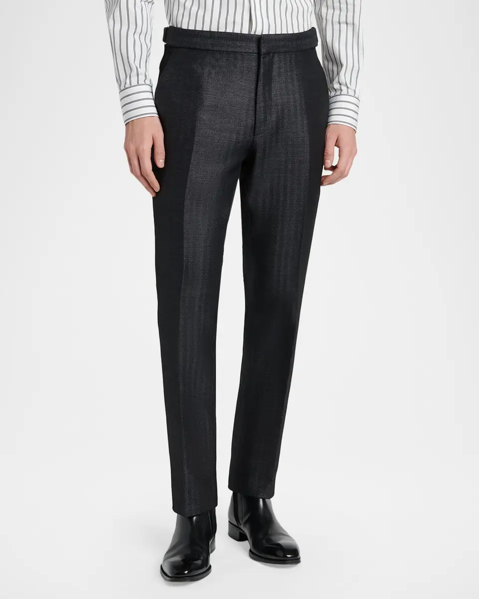 Tom Ford Men's Herringbone Flat-Front Trousers | Thumbnail 4