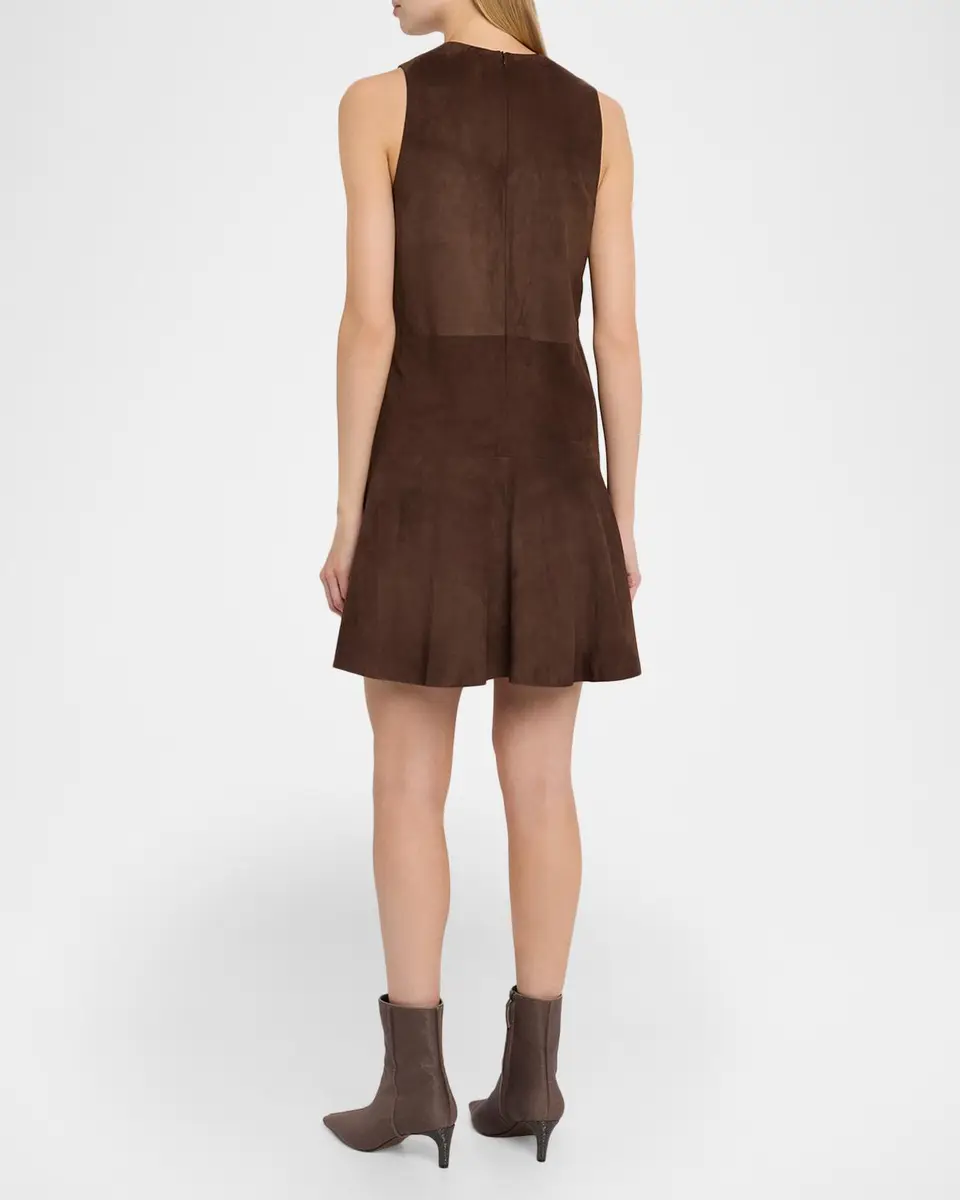 Brunello Cucinelli Suede V-Neck Flared Mini Dress | Thumbnail 3
