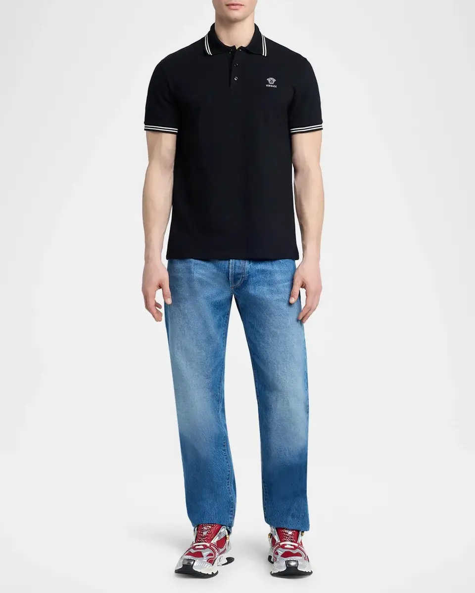Versace Medusa-Embroidered Cotton Polo Shirt | Thumbnail 2 Versace Medusa-Embroidered Cotton Polo Shirt | Thumbnail 2