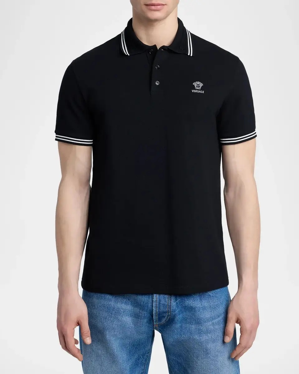 Versace Medusa-Embroidered Cotton Polo Shirt | Thumbnail 4 Versace Medusa-Embroidered Cotton Polo Shirt | Thumbnail 4