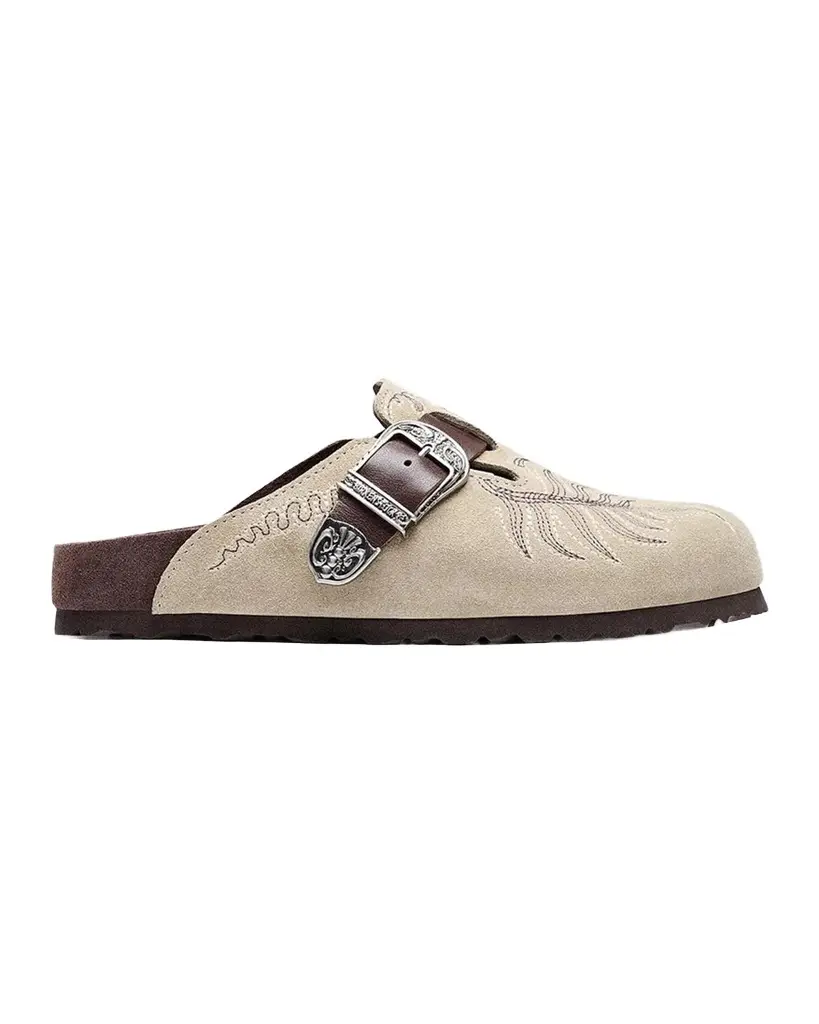 x Birkenstock Boston Embroidered Suede Clogs