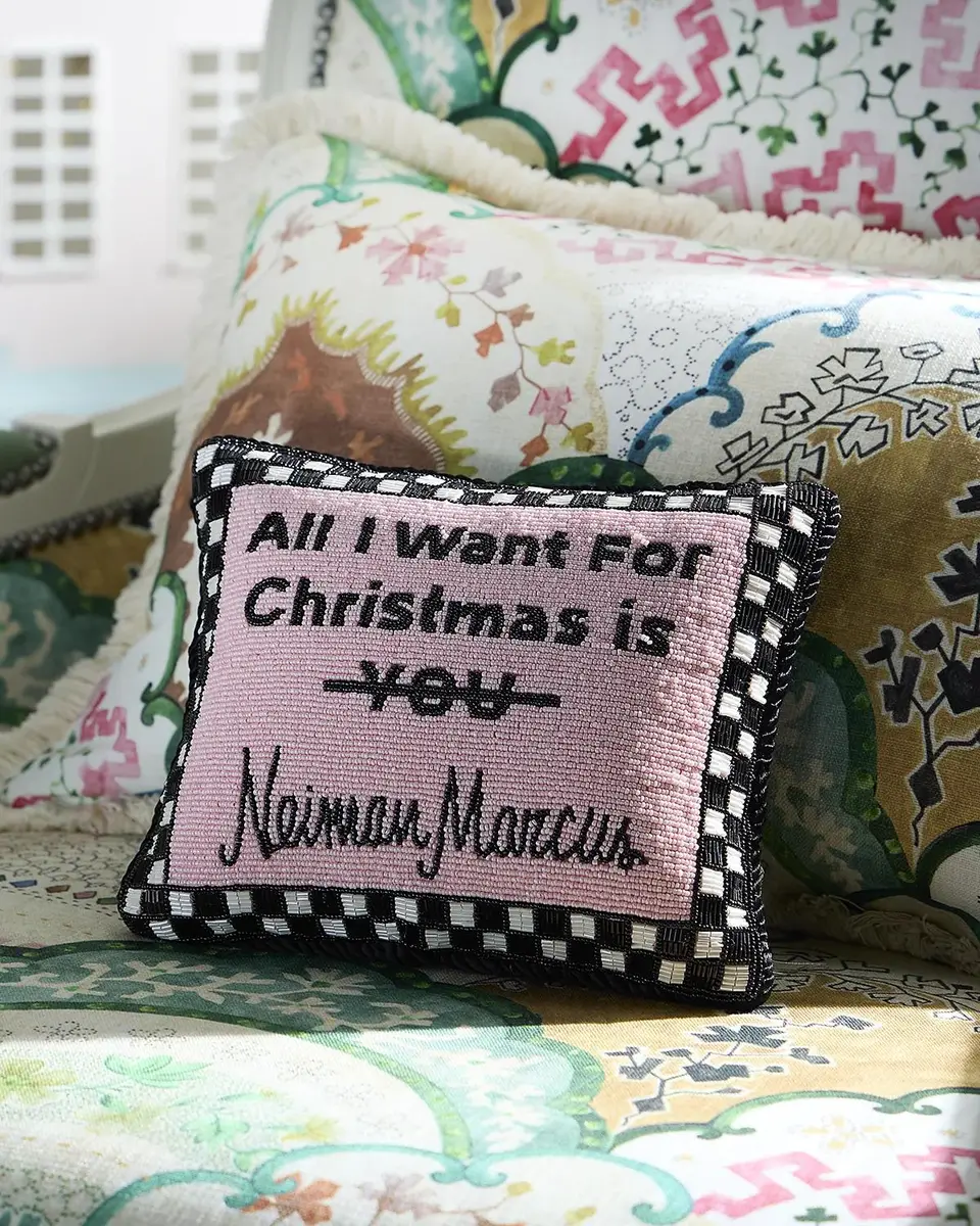Sudha Pennathur All I Want For Christmas Is Neiman Marcus Beaded Pillow, 9" x 11"