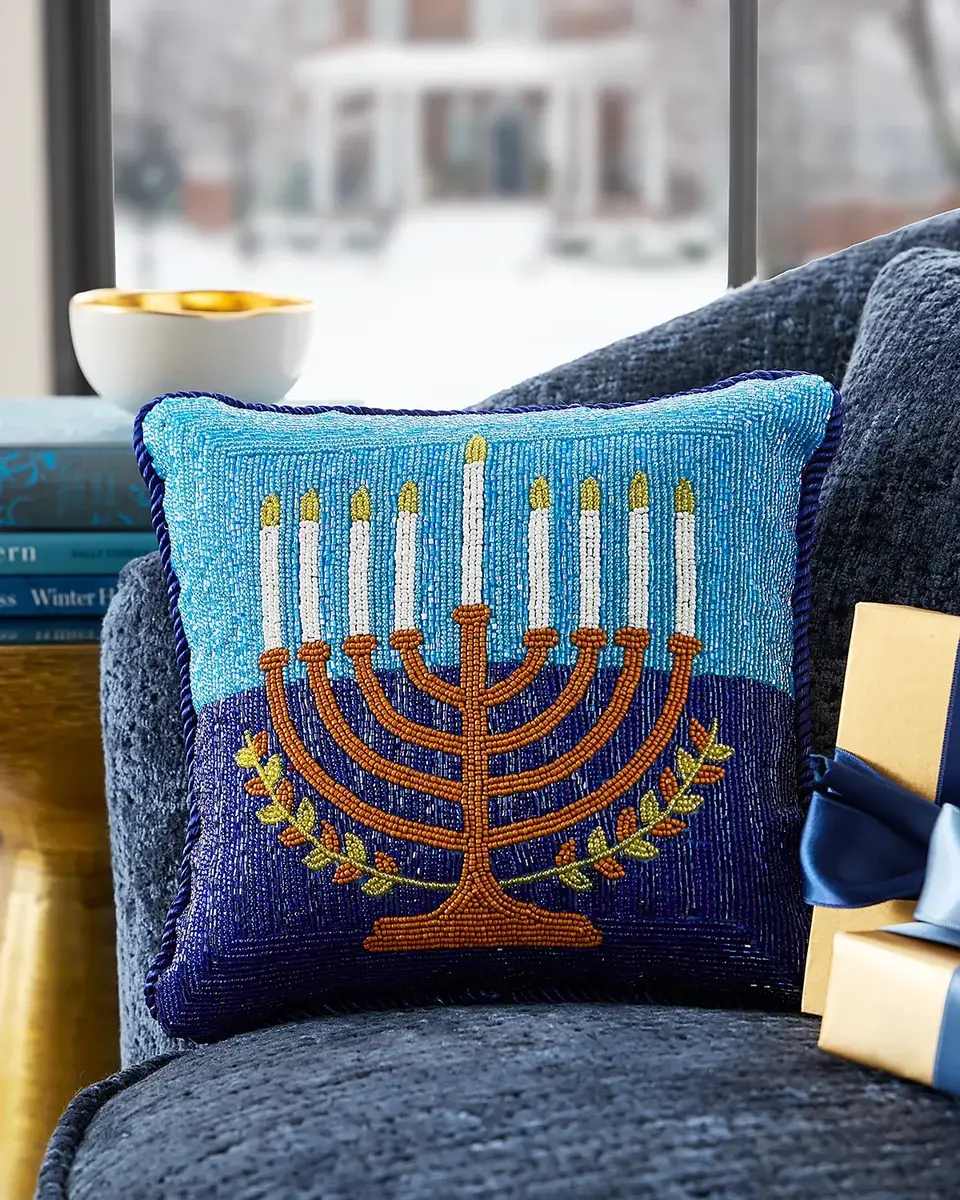 Menorah Radiance Beaded Pillow