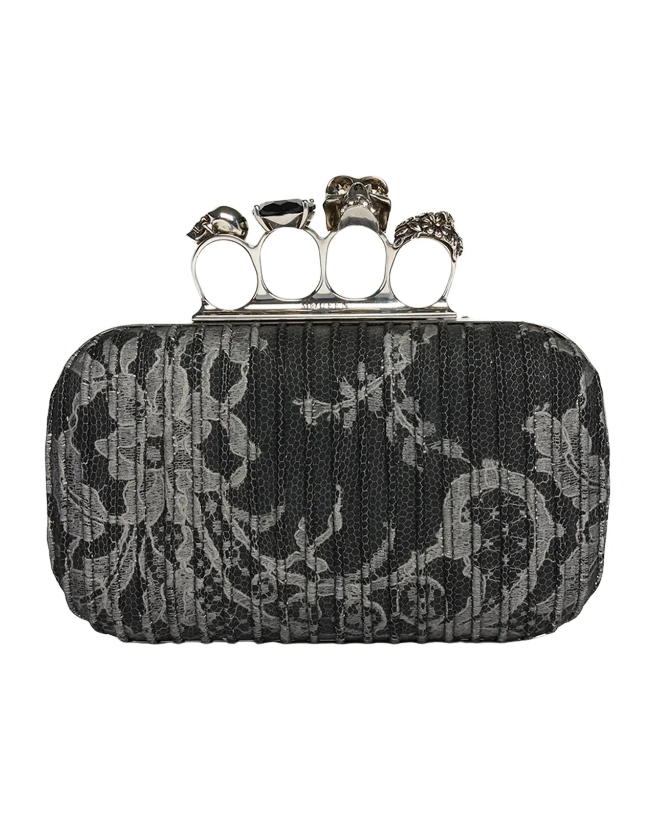 Embroidered Leather Skull Clutch