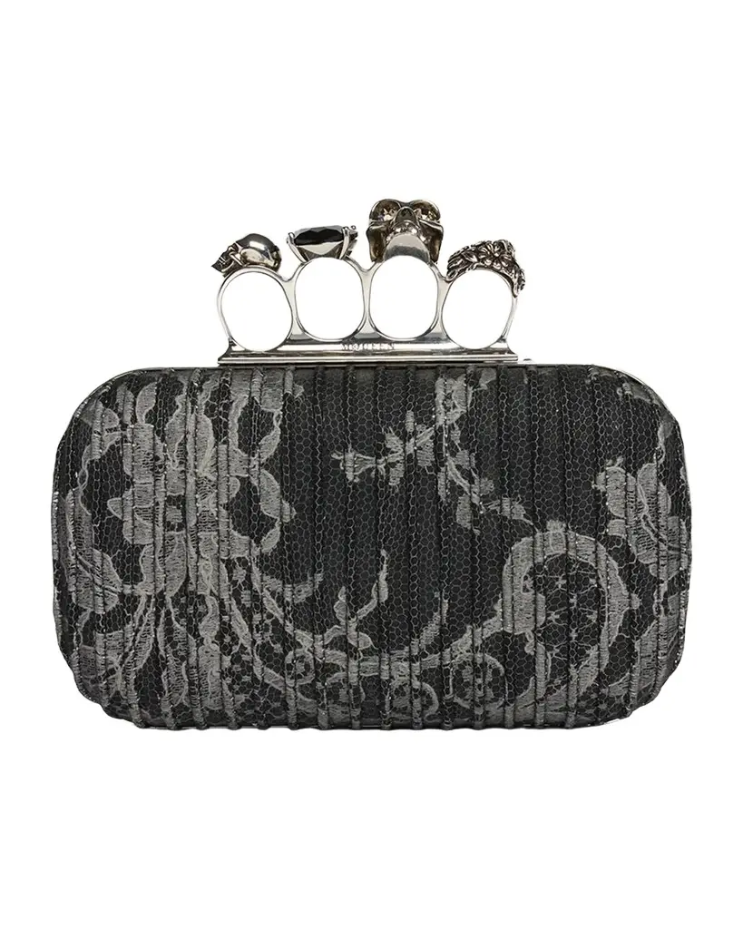 Embroidered Leather Skull Clutch