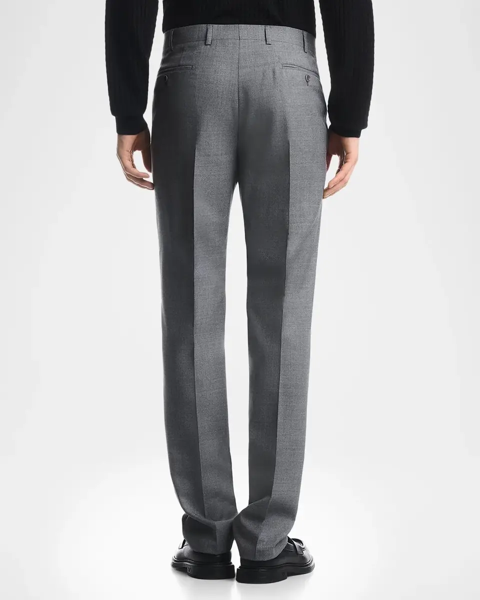 Emporio Armani Men's Wool Textured Flat-Front Trousers | Thumbnail 2 Emporio Armani Men's Wool Textured Flat-Front Trousers | Thumbnail 2