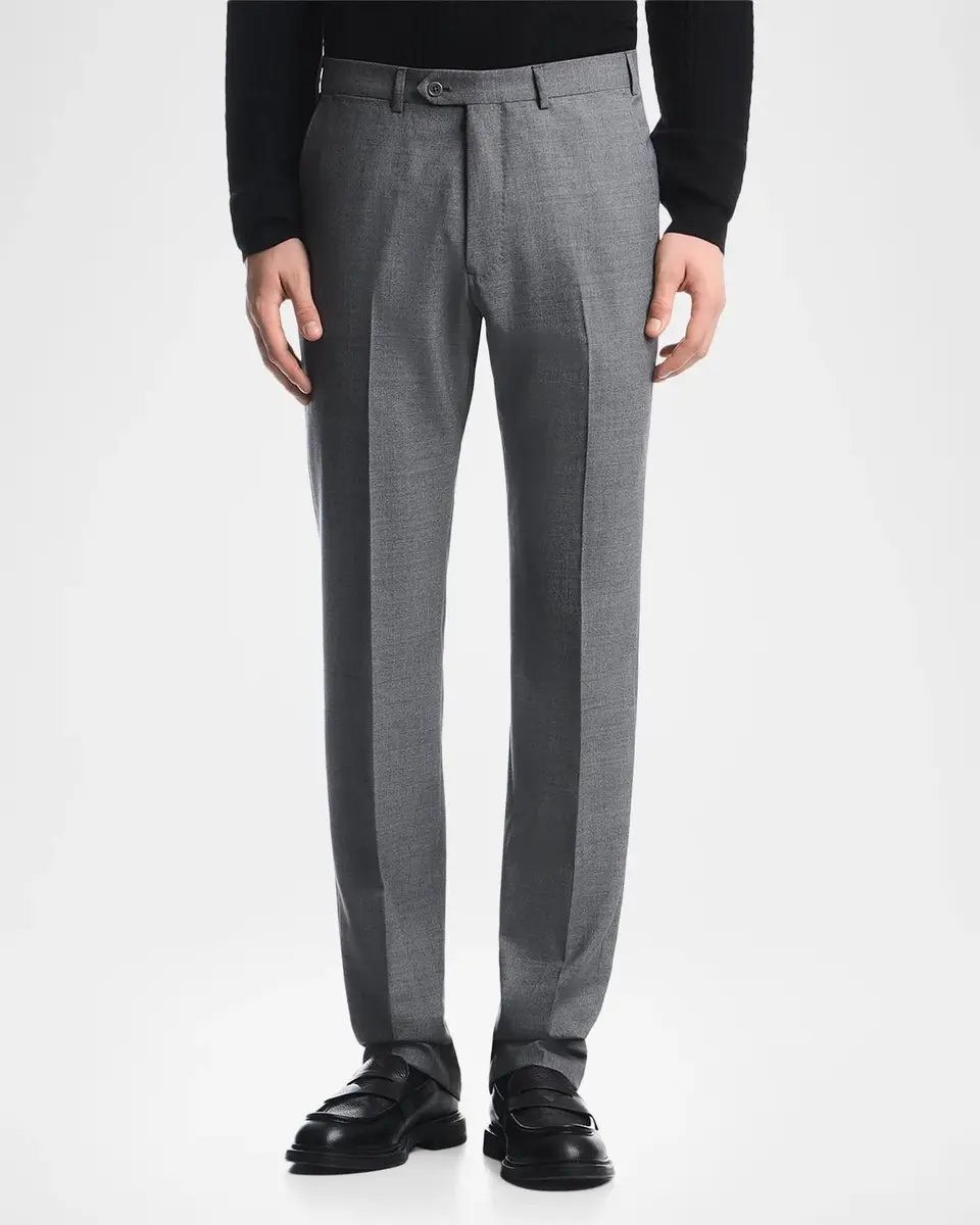 Emporio Armani Men's Wool Textured Flat-Front Trousers | Thumbnail 3 Emporio Armani Men's Wool Textured Flat-Front Trousers | Thumbnail 3