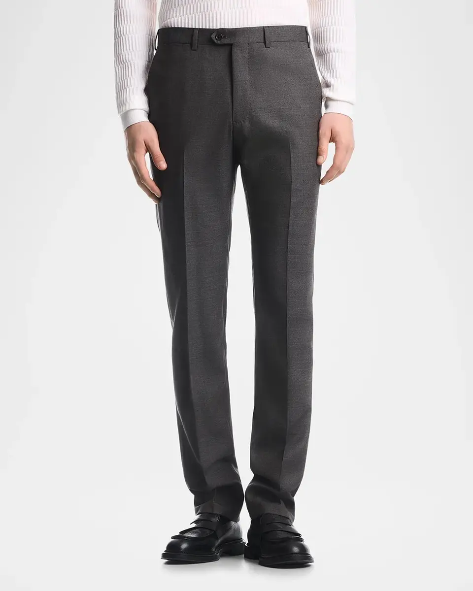 Emporio Armani Men's Wool Textured Flat-Front Trousers | Thumbnail 3 Emporio Armani Men's Wool Textured Flat-Front Trousers | Thumbnail 3
