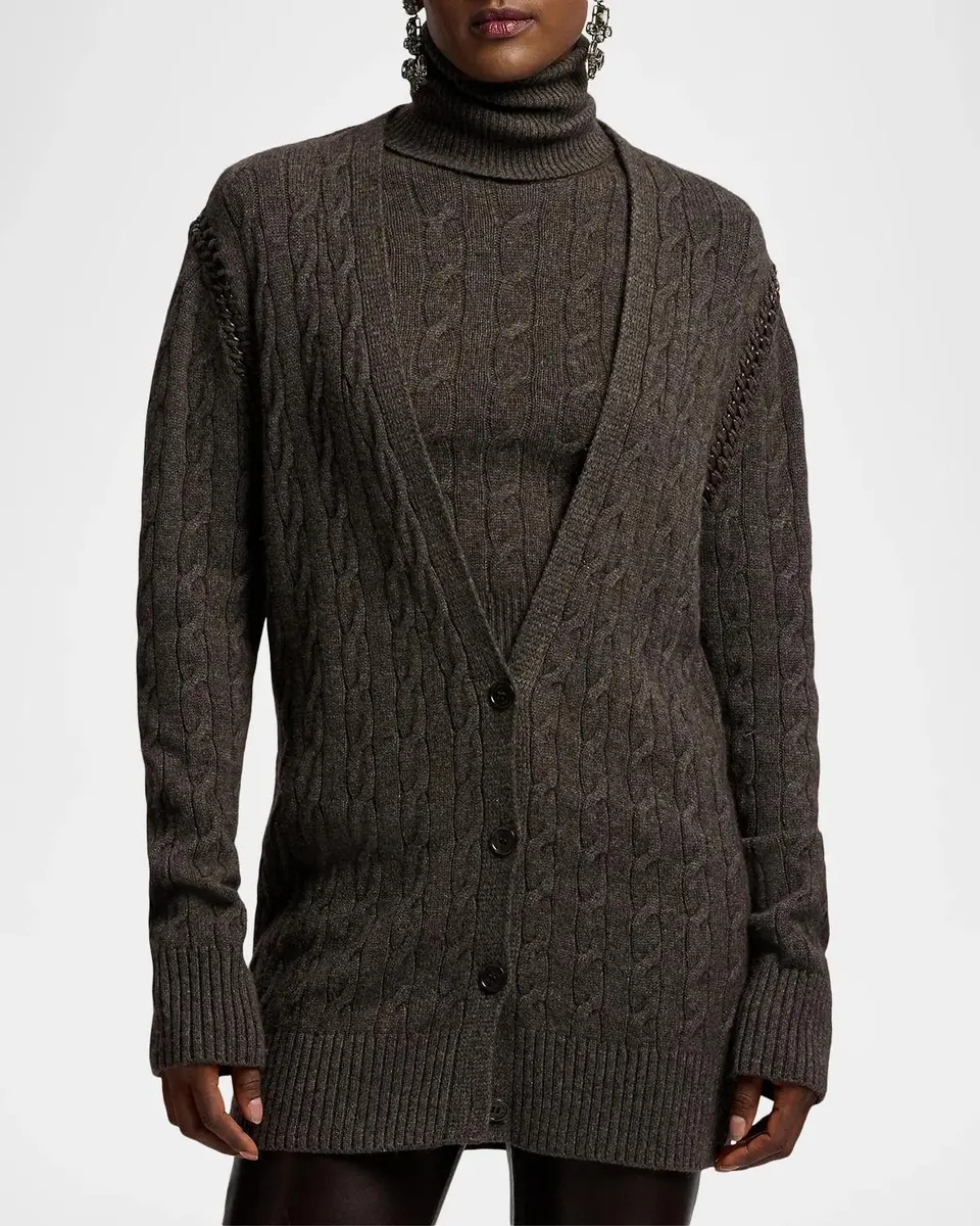 Ralph Lauren Collection Chain-Trim Cable Cashmere Cardigan | Thumbnail 4 Ralph Lauren Collection Chain-Trim Cable Cashmere Cardigan | Thumbnail 4