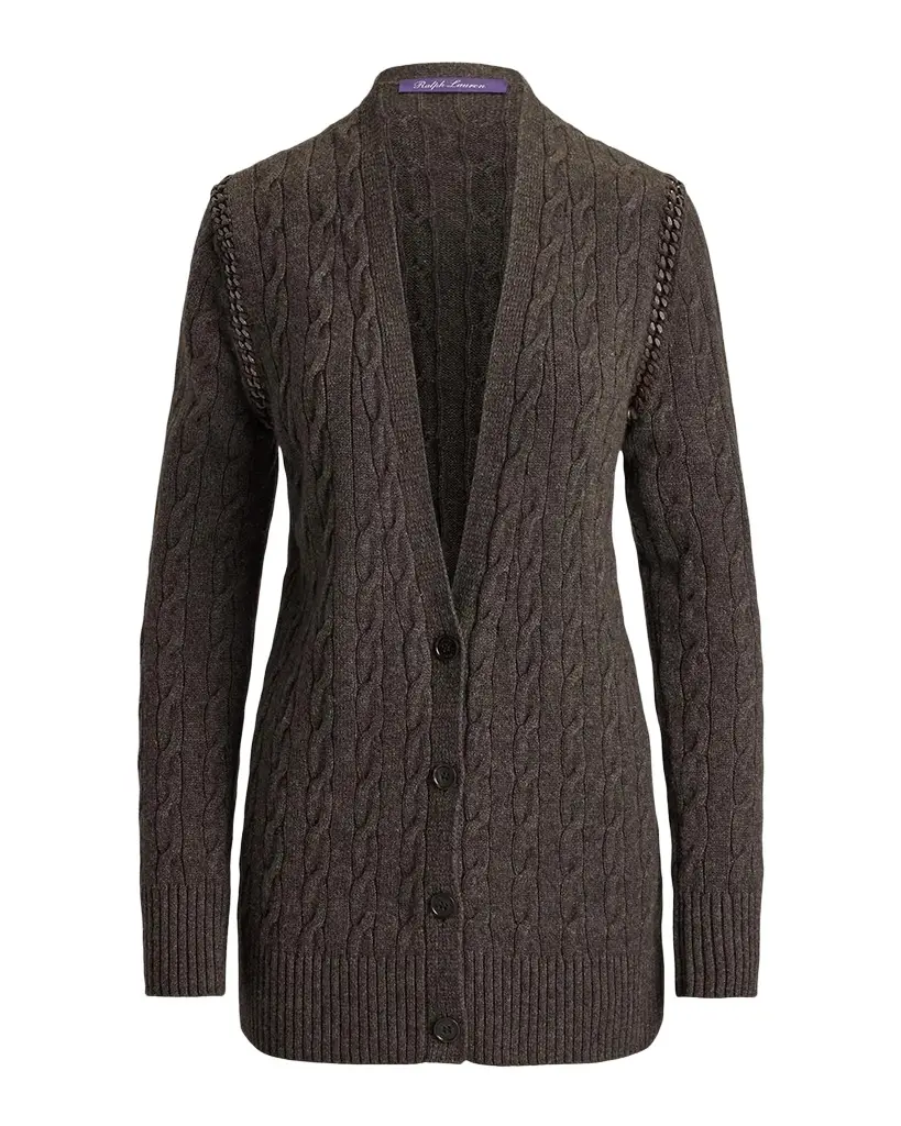 Ralph Lauren Collection Chain-Trim Cable Cashmere Cardigan