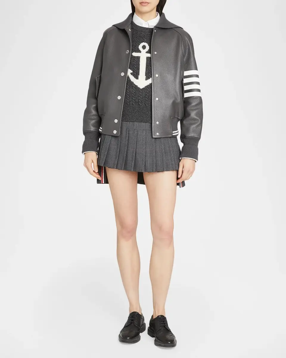 Thom Browne Sailor Collar Leather Varisty Jacket | Thumbnail 2