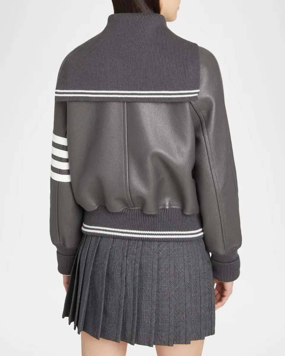 Thom Browne Sailor Collar Leather Varisty Jacket | Thumbnail 3