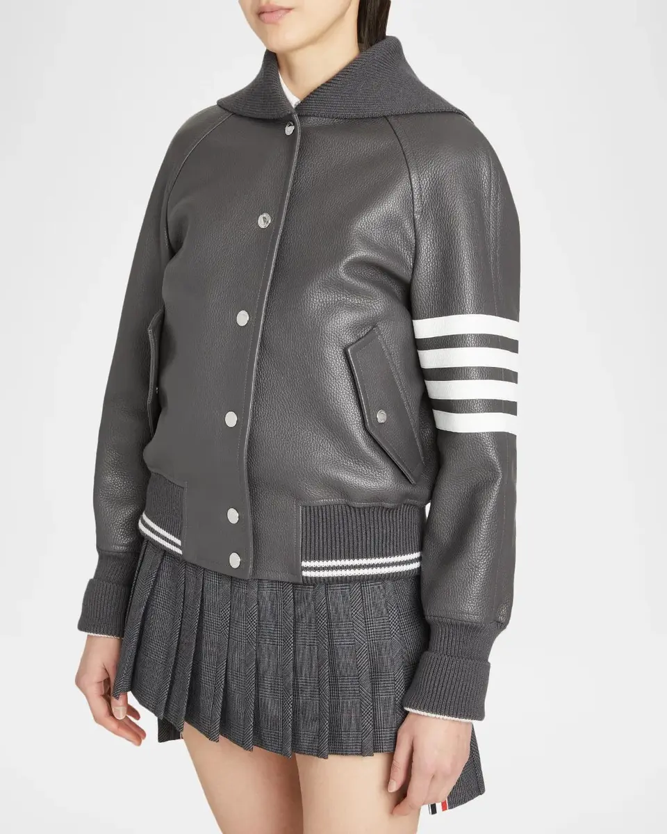 Thom Browne Sailor Collar Leather Varisty Jacket | Thumbnail 4