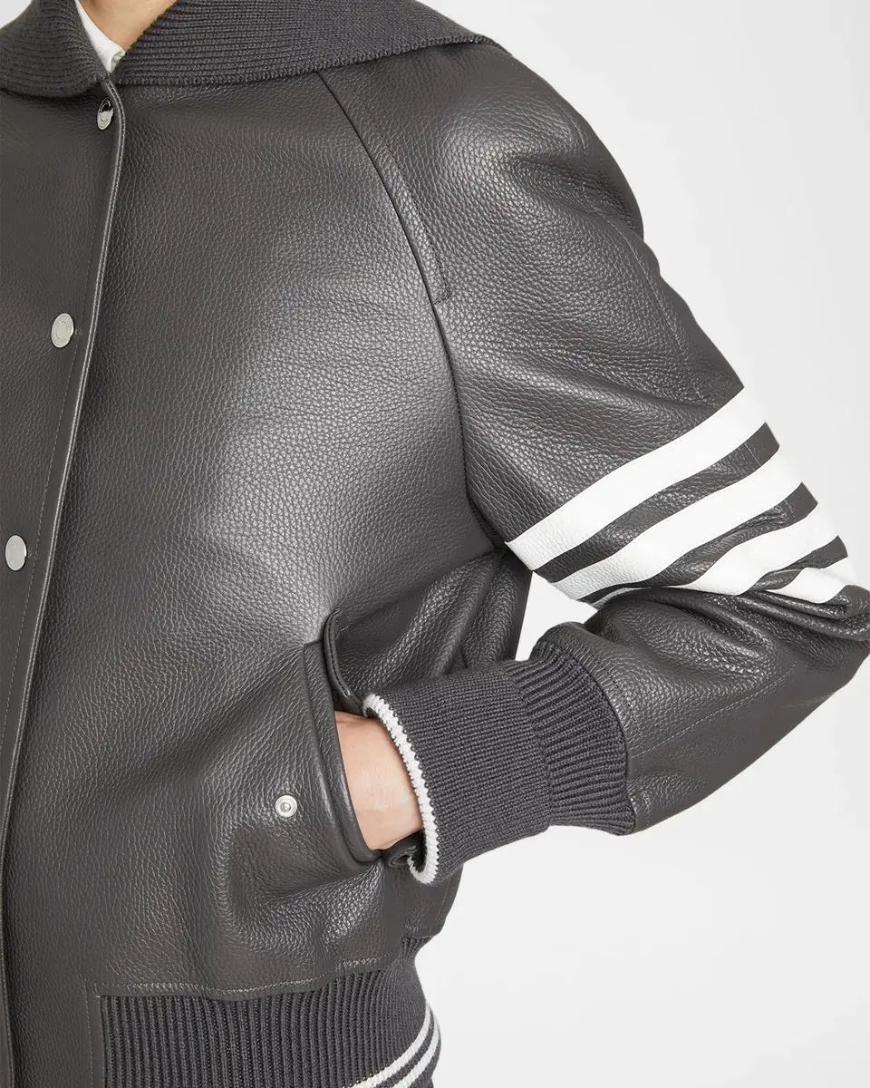 Thom Browne Sailor Collar Leather Varisty Jacket | Thumbnail 5