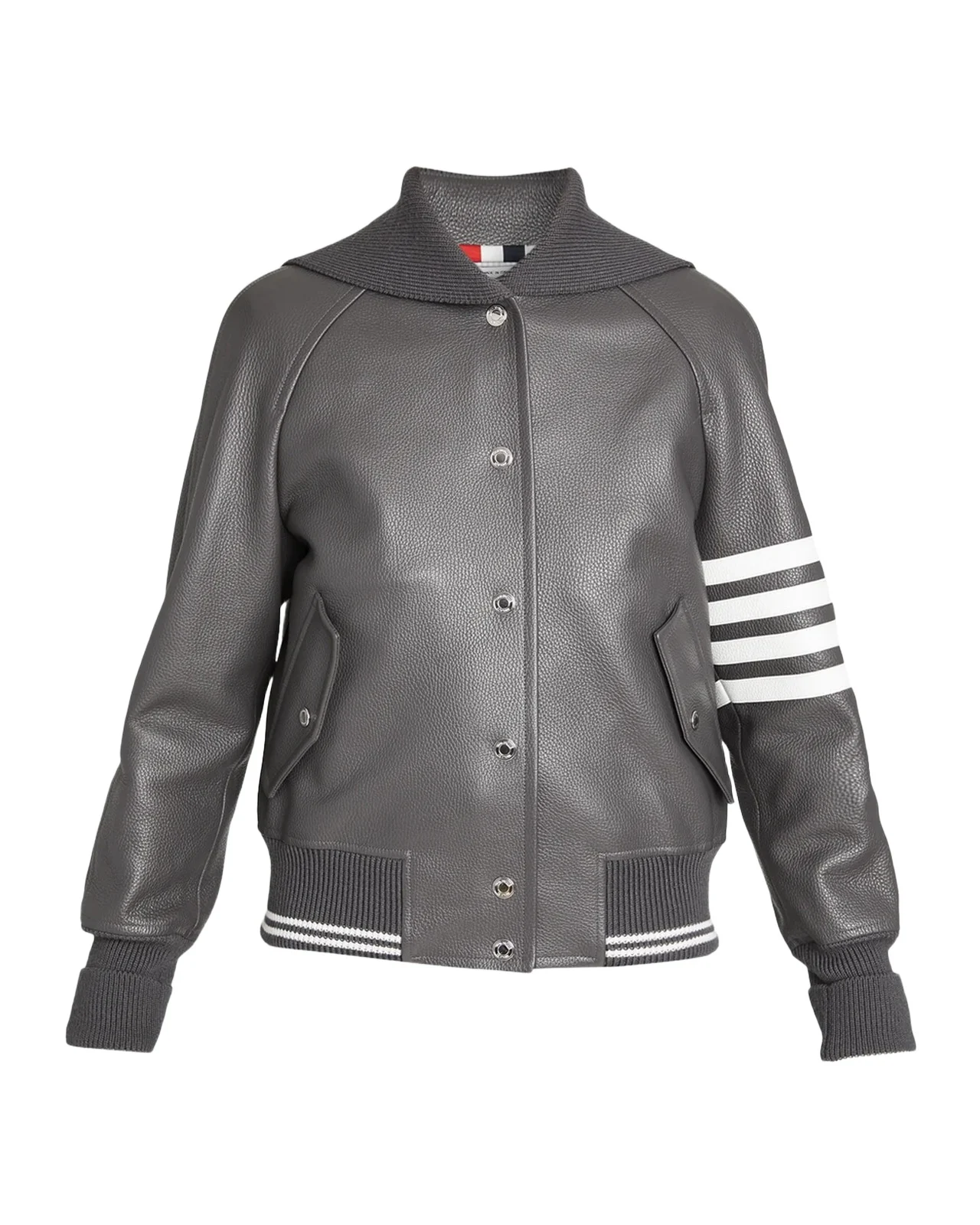 Thom Browne Sailor Collar Leather Varisty Jacket