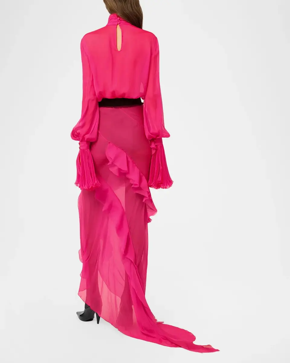 Roberto Cavalli Turtleneck Ruffle Silk Chiffon Asymmetric Midi Dress | Thumbnail 3 Roberto Cavalli Turtleneck Ruffle Silk Chiffon Asymmetric Midi Dress | Thumbnail 3
