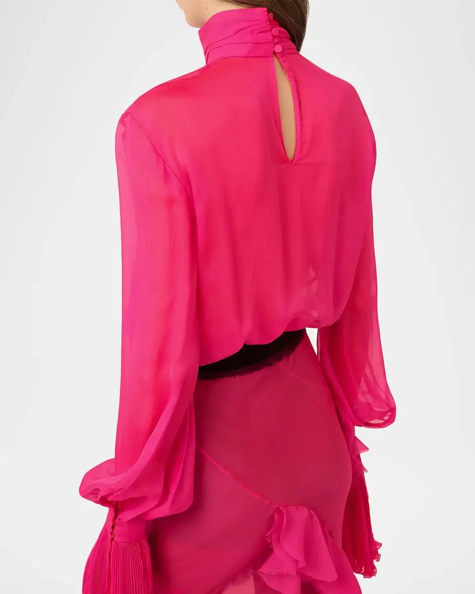 Roberto Cavalli Turtleneck Ruffle Silk Chiffon Asymmetric Midi Dress | Thumbnail 5 Roberto Cavalli Turtleneck Ruffle Silk Chiffon Asymmetric Midi Dress | Thumbnail 5