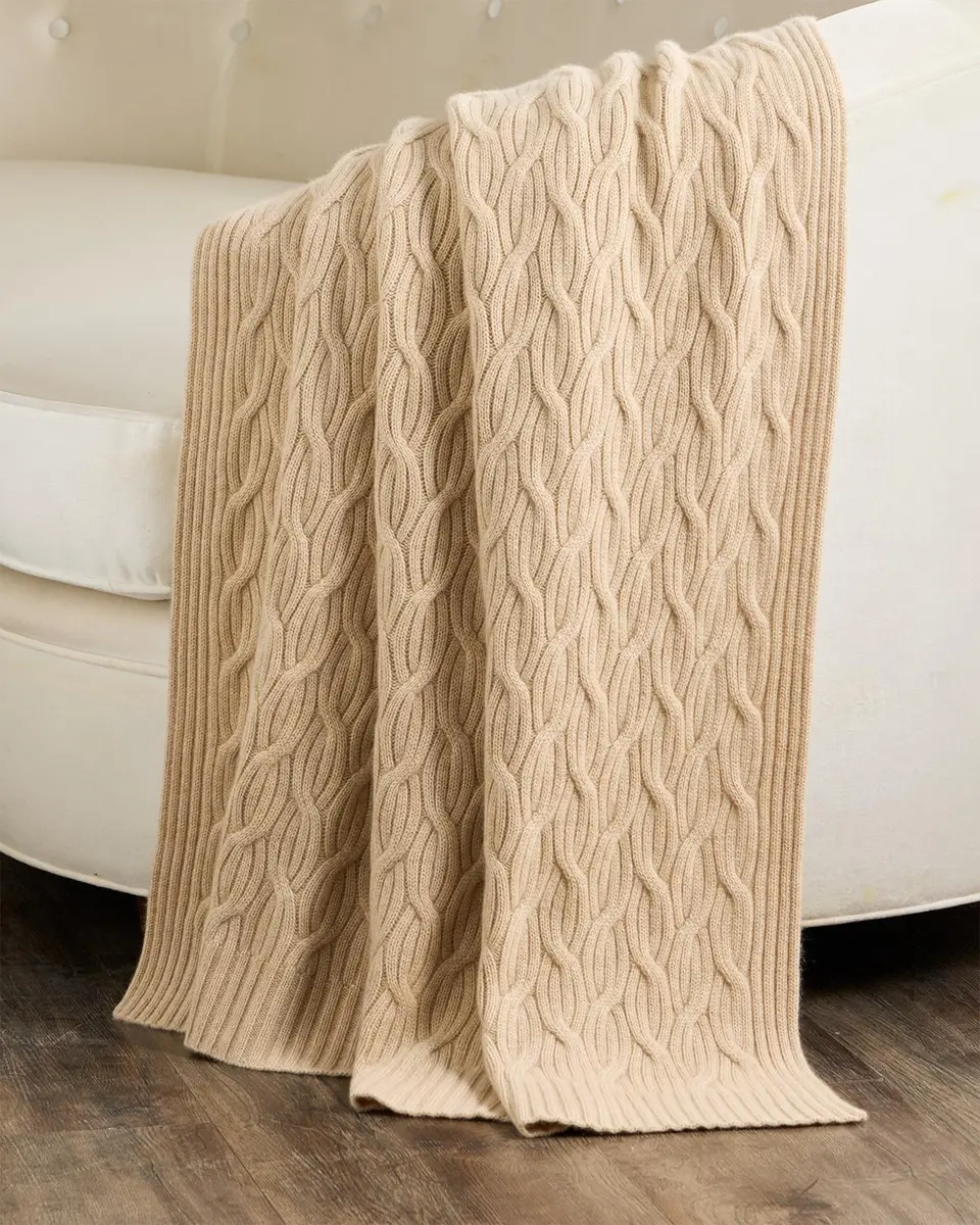 Sofia Cashmere Modern Cable-Knit Cashmere Throw, 56" x 72" | Thumbnail 2 Sofia Cashmere Modern Cable-Knit Cashmere Throw, 56" x 72" | Thumbnail 2