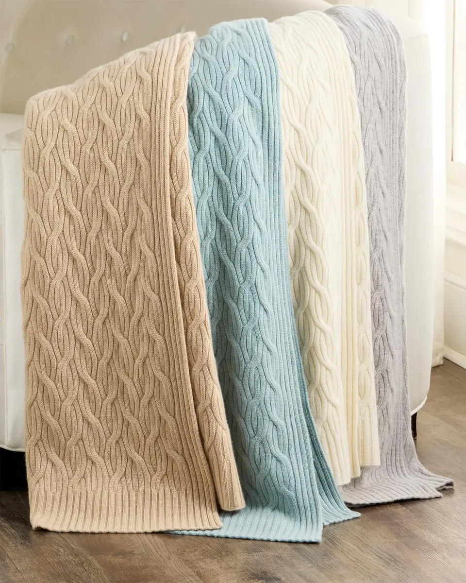 Modern Cable-Knit Cashmere Throw, 56" x 72"