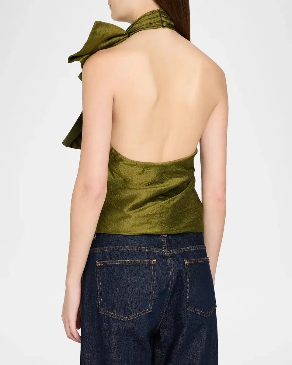 Christopher John Rogers Bow-Neck Silk Halter Top | Thumbnail 3