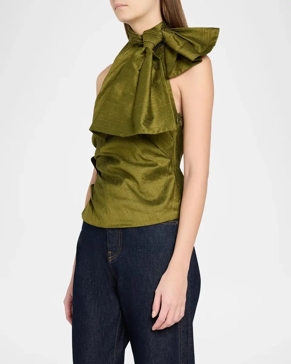 Christopher John Rogers Bow-Neck Silk Halter Top | Thumbnail 4