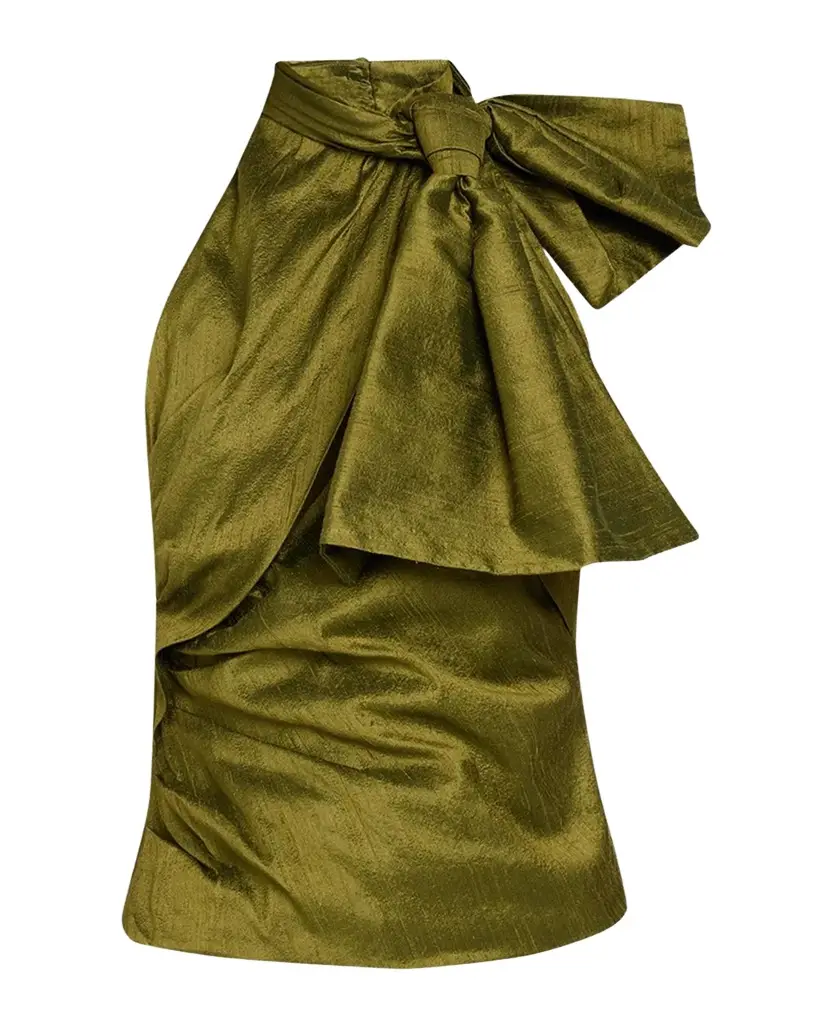 Christopher John Rogers Bow-Neck Silk Halter Top