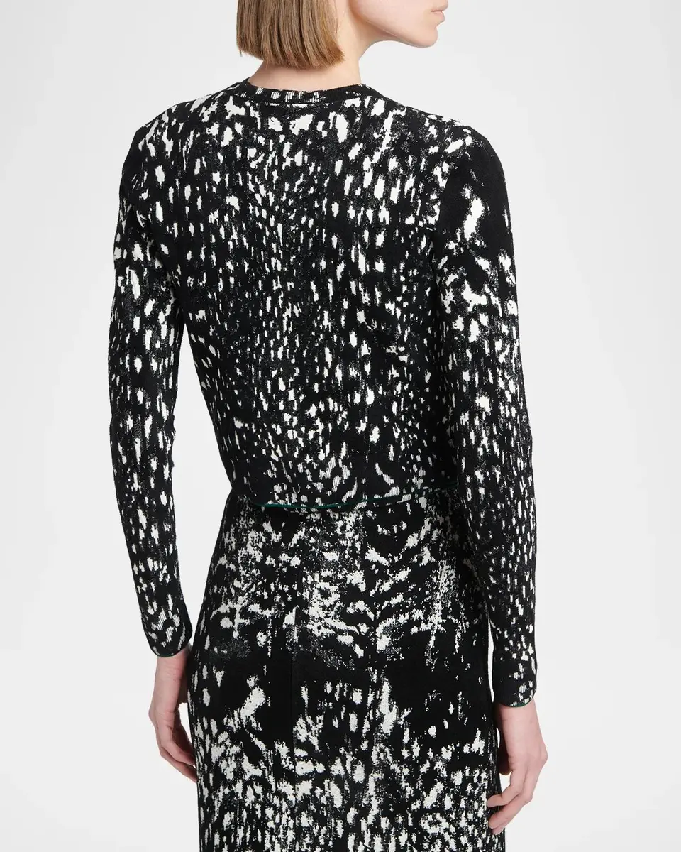 TOM FORD Boutique Lynx Jacquard Compact Velvet Knit Crewneck Cardigan | Thumbnail 3 TOM FORD Boutique Lynx Jacquard Compact Velvet Knit Crewneck Cardigan | Thumbnail 3