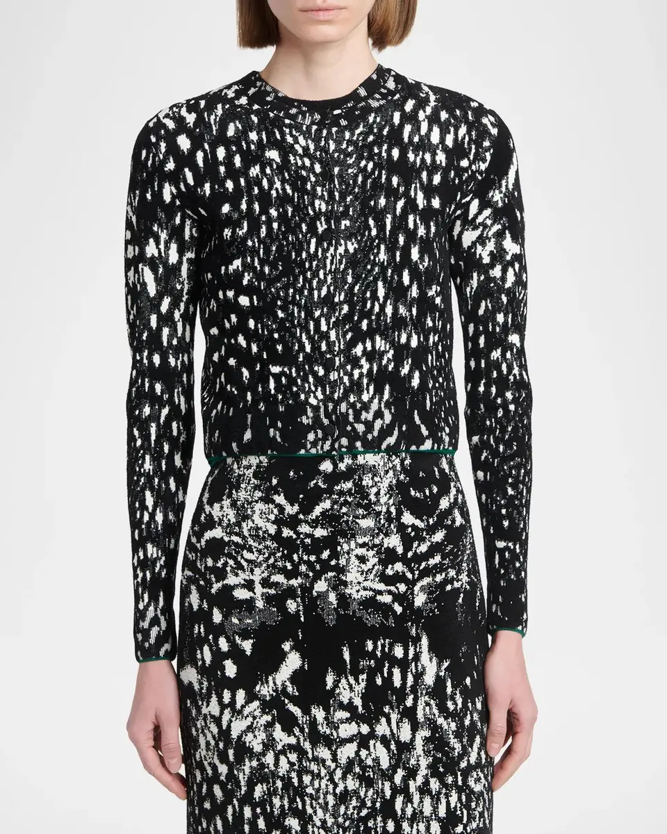 TOM FORD Boutique Lynx Jacquard Compact Velvet Knit Crewneck Cardigan | Thumbnail 4 TOM FORD Boutique Lynx Jacquard Compact Velvet Knit Crewneck Cardigan | Thumbnail 4