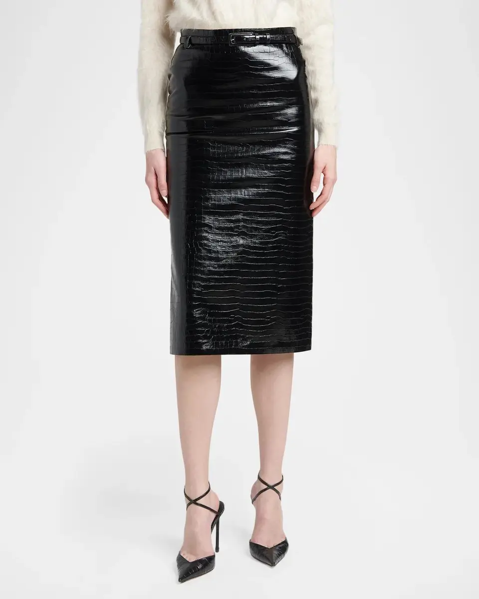Tom Ford Exotic Croco Embossed Leather Midi Skirt With Belt | Thumbnail 4 Tom Ford Exotic Croco Embossed Leather Midi Skirt With Belt | Thumbnail 4