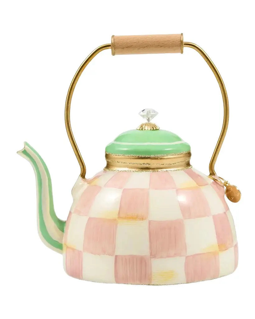 Rosy Check Tea Kettle Glass Ornament