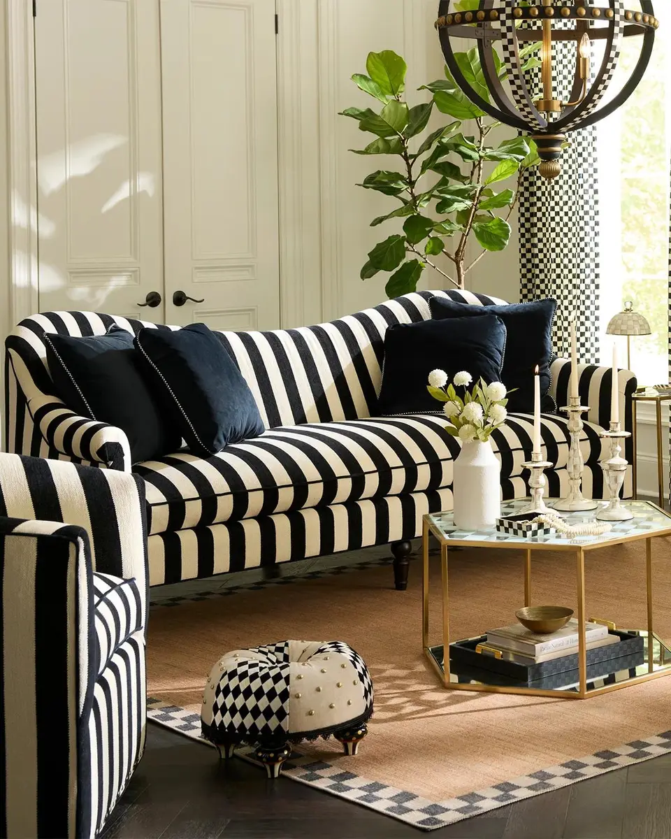 MacKenzie-Childs Marquee Black Stripe Chenille Sofa | Thumbnail 6 MacKenzie-Childs Marquee Black Stripe Chenille Sofa | Thumbnail 6