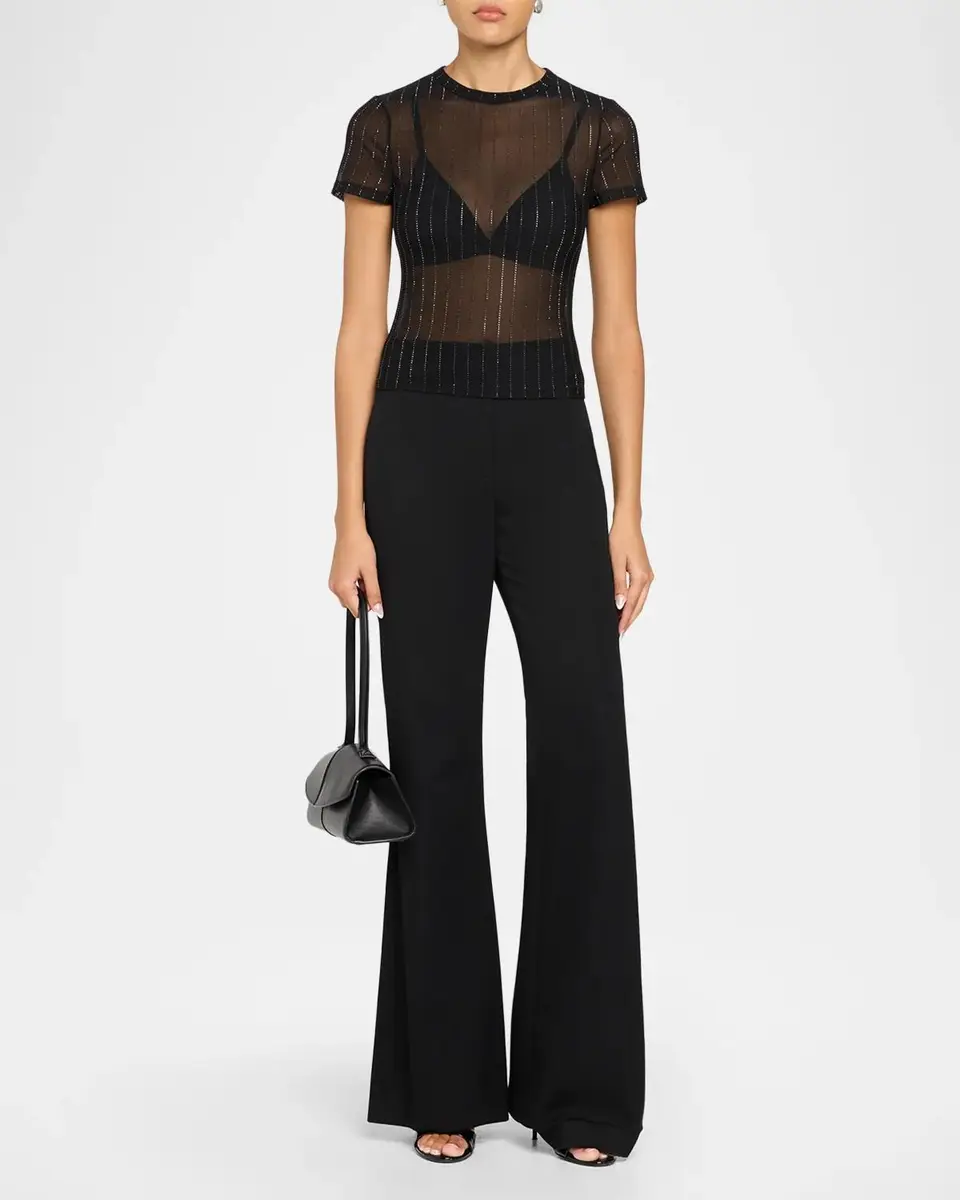 Alice + Olivia Tess Pinstripe Embellished Mesh Short-Sleeve Top | Thumbnail 2 Alice + Olivia Tess Pinstripe Embellished Mesh Short-Sleeve Top | Thumbnail 2