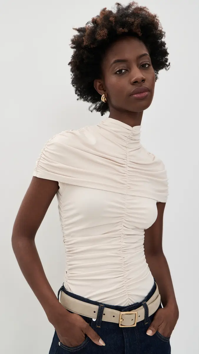 susana monaco Mock Neck Overlay Gathered Top | Thumbnail 2 susana monaco Mock Neck Overlay Gathered Top | Thumbnail 2