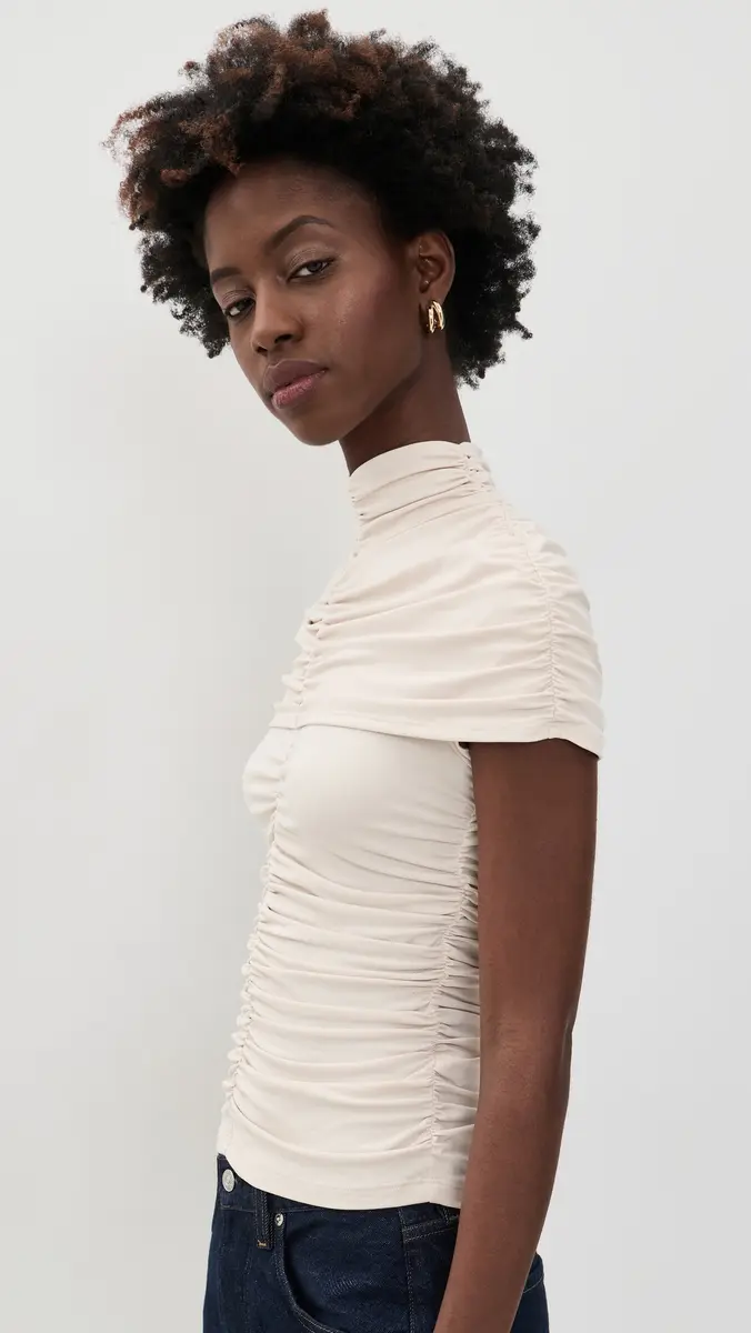 susana monaco Mock Neck Overlay Gathered Top | Thumbnail 4 susana monaco Mock Neck Overlay Gathered Top | Thumbnail 4