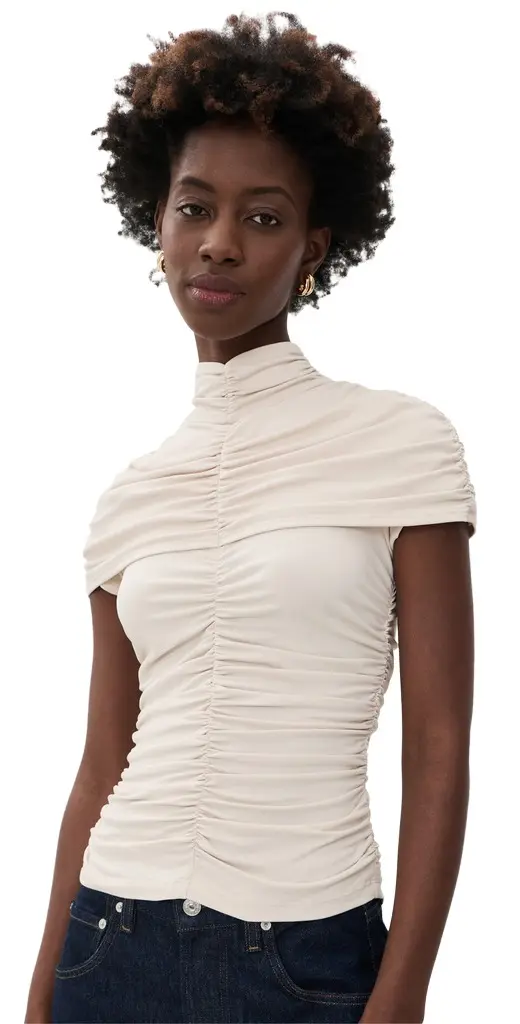 Mock Neck Overlay Gathered Top Mock Neck Overlay Gathered Top