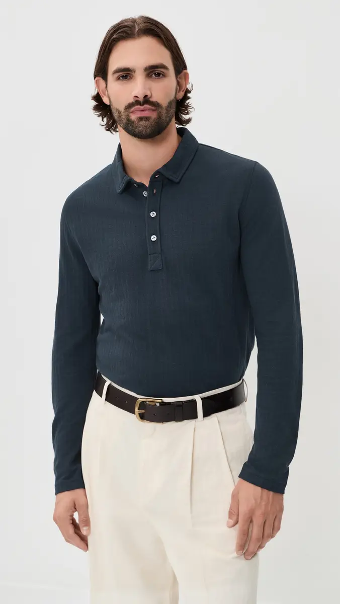 Billy Reid Long-Sleeve Herringbone Polo | Thumbnail 2 Billy Reid Long-Sleeve Herringbone Polo | Thumbnail 2