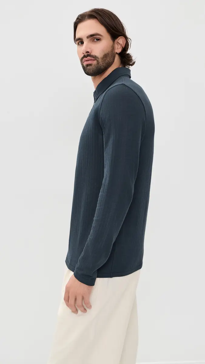 Billy Reid Long-Sleeve Herringbone Polo | Thumbnail 4 Billy Reid Long-Sleeve Herringbone Polo | Thumbnail 4