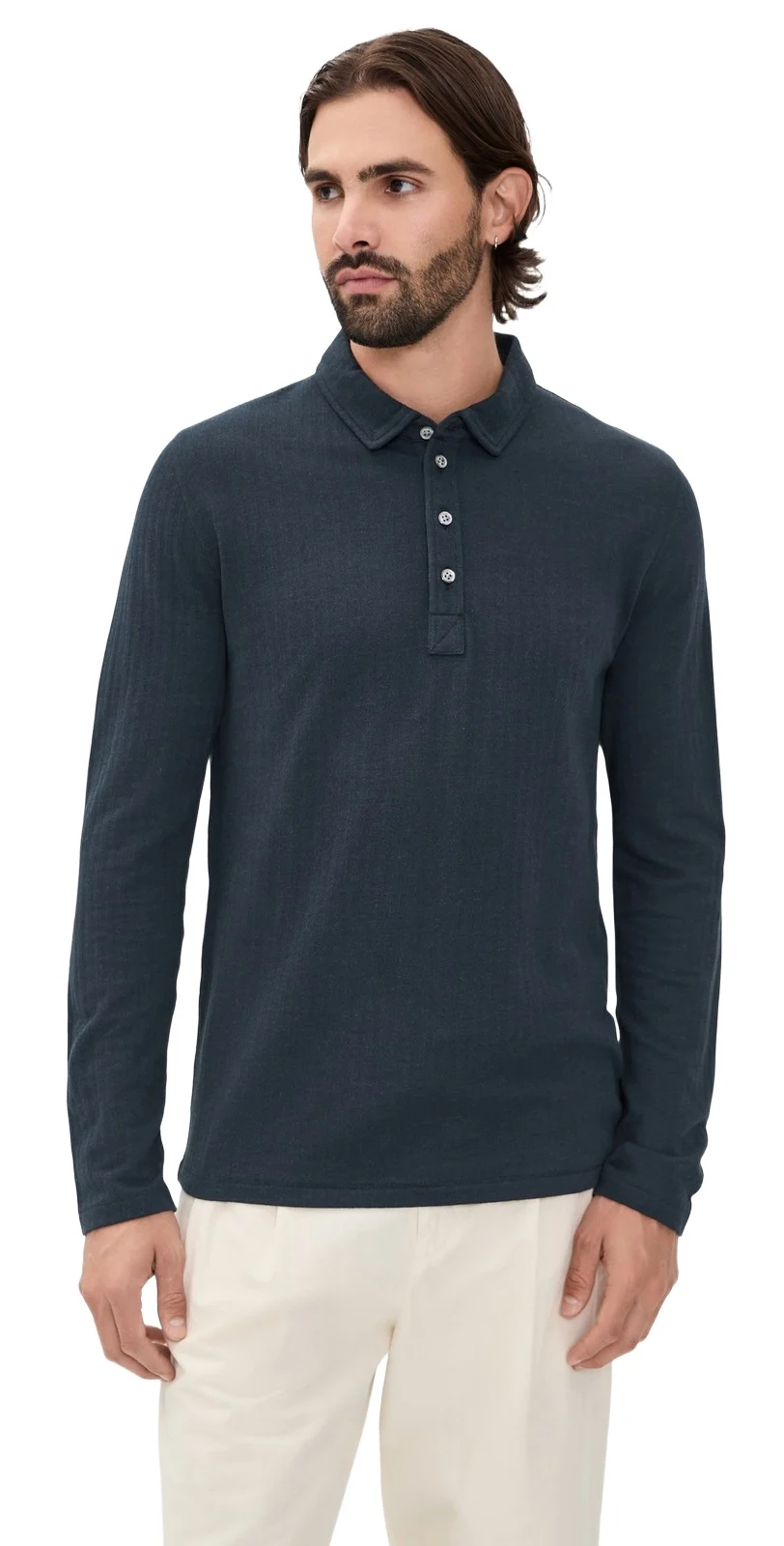 Long-Sleeve Herringbone Polo