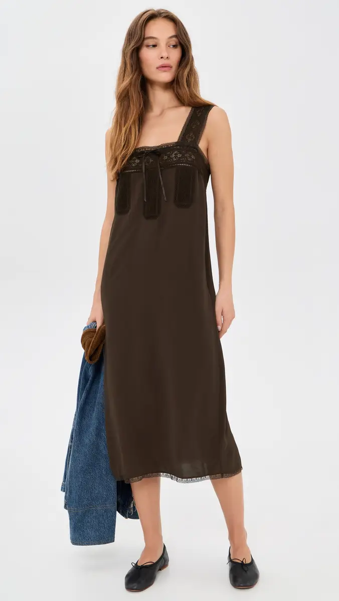 Madewell Lace Insert Tie Front Midi Dress | Thumbnail 2 Madewell Lace Insert Tie Front Midi Dress | Thumbnail 2